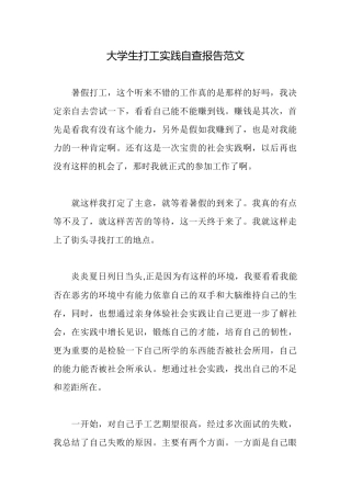 大学生打工实践自查报告范文
