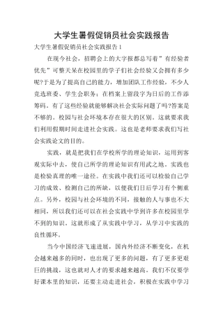 大学生暑假促销员社会实践报告