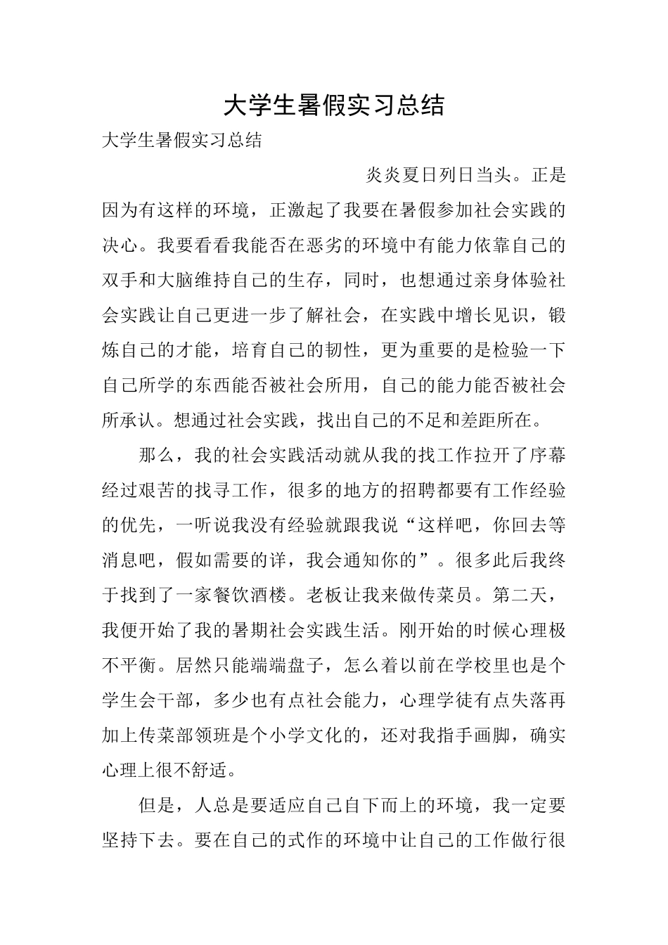 大学生暑假实习总结_第1页