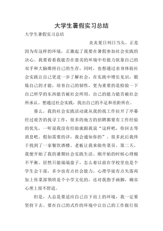 大学生暑假实习总结