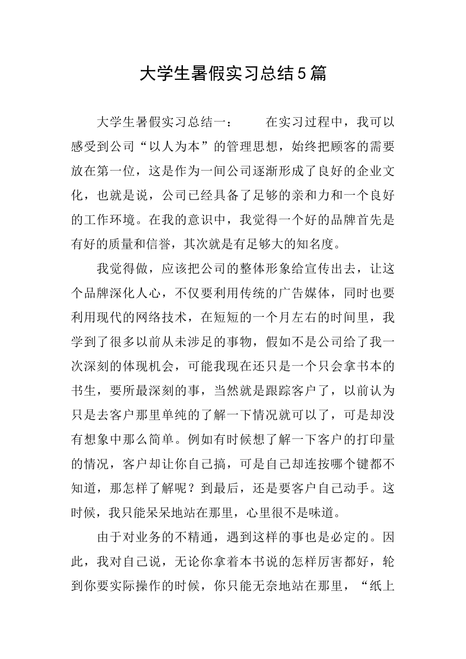 大学生暑假实习总结5篇_第1页