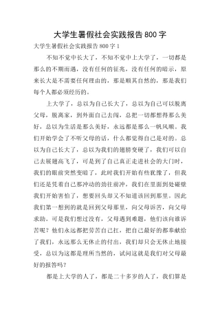 大学生暑假社会实践报告800字1