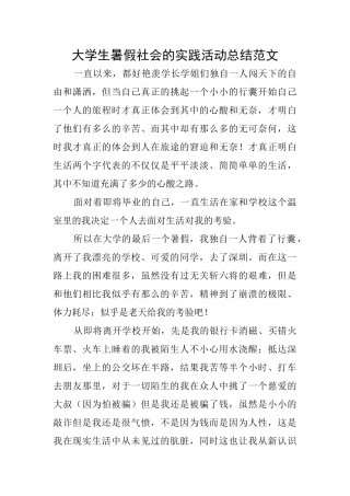 大学生暑假社会的实践活动总结范文