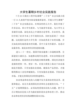大学生暑期乡村社会实践报告
