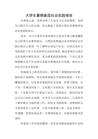 大学生暑期基层社会实践报告