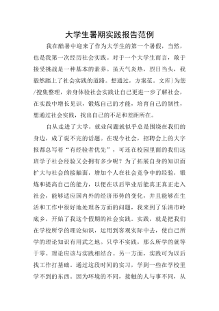 大学生暑期实践报告范例