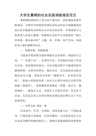大学生暑期的社会实践调查报告范文