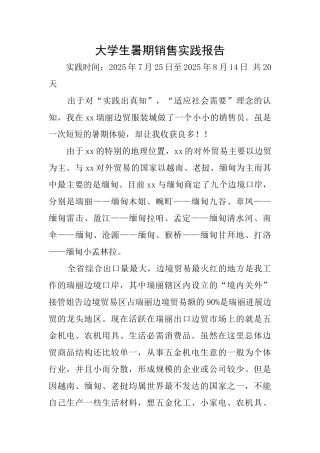 大学生暑期销售实践报告