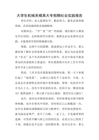 大学生机械系模具大专假期社会实践报告