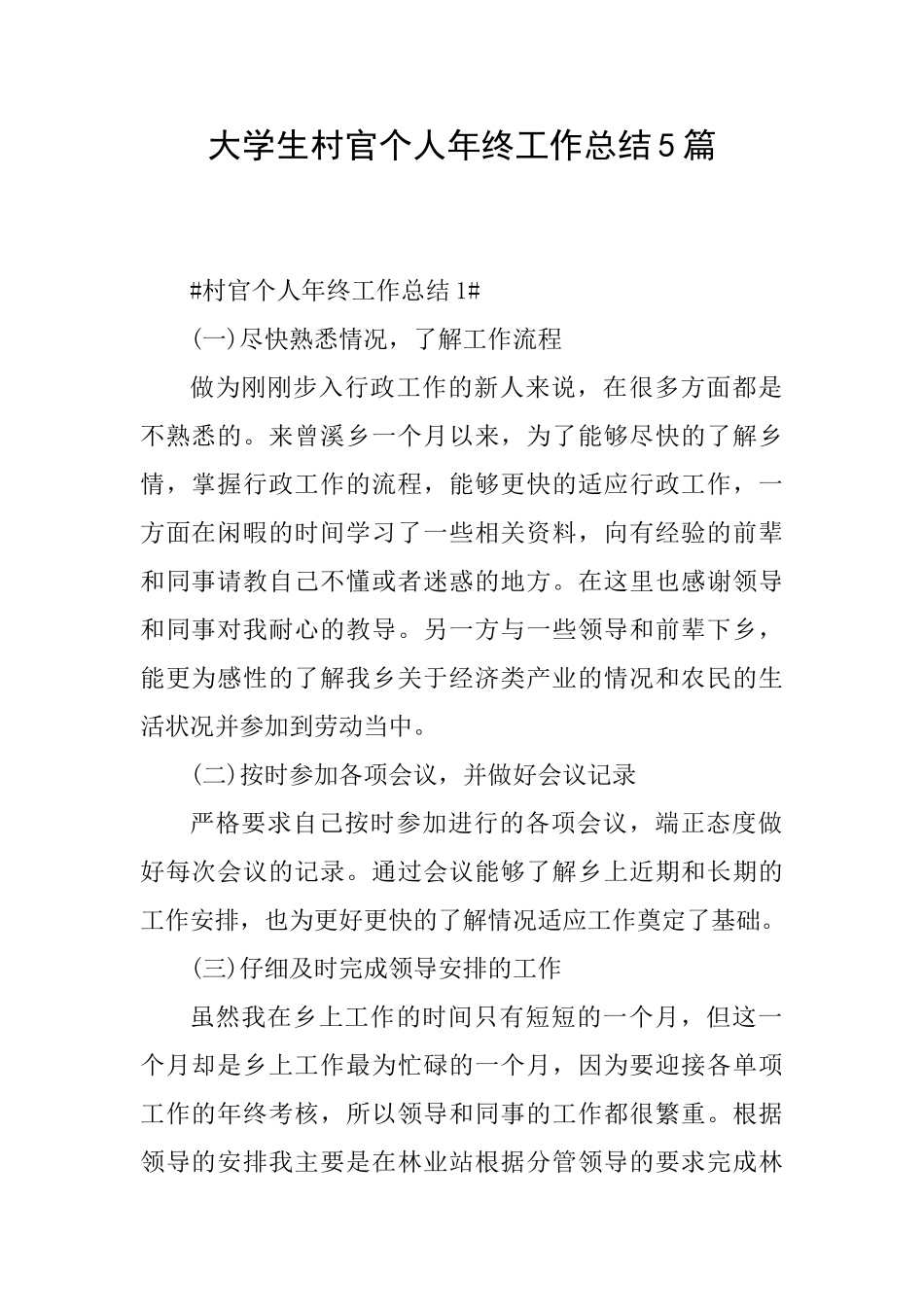 大学生村官个人年终工作总结5篇_第1页