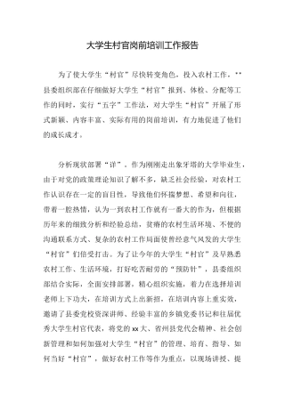大学生村官岗前培训工作报告