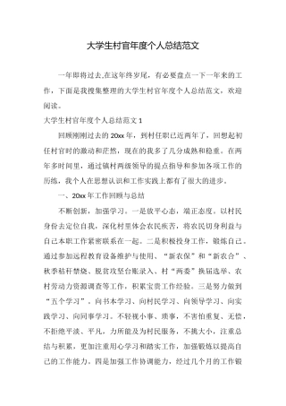 大学生村官年度个人总结范文