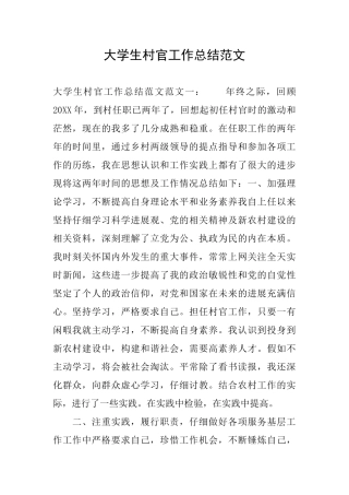 大学生村官工作总结范文