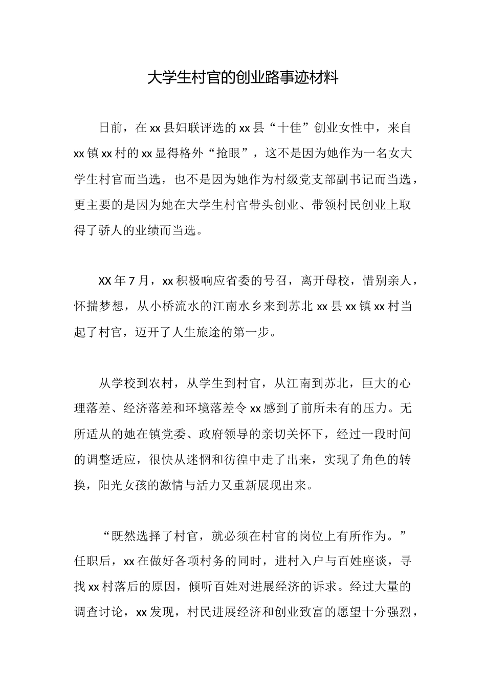 大学生村官的创业路事迹材料_第1页