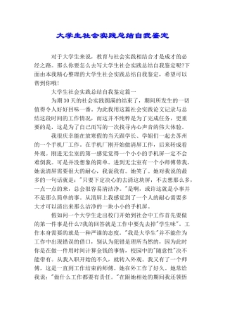 大学生社会实践总结自我鉴定