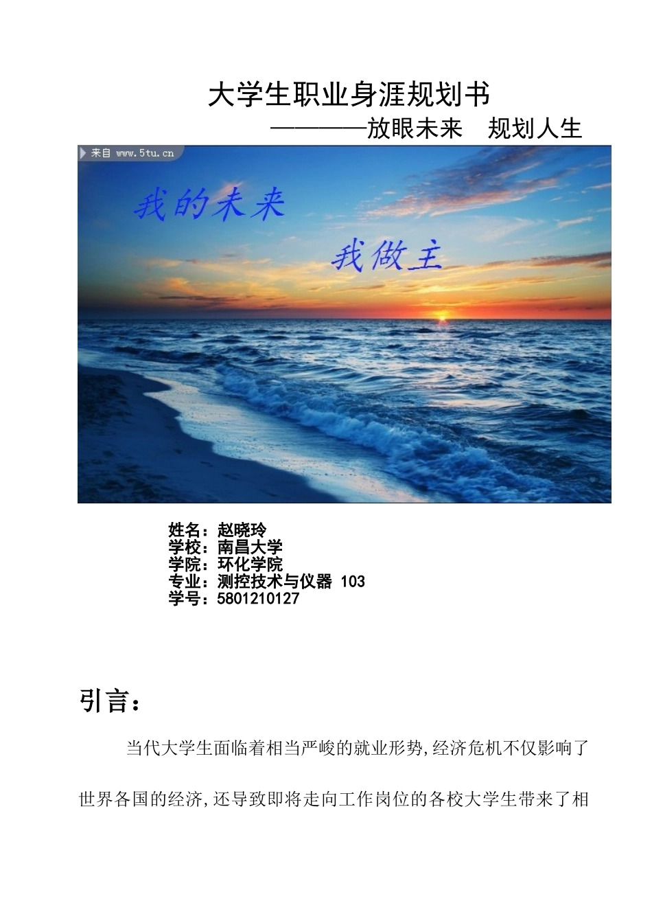 大学生职业身涯规划书_第1页