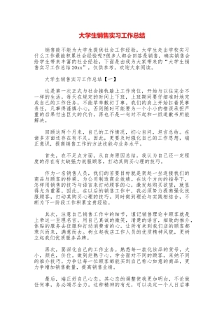 大学生销售实习工作总结