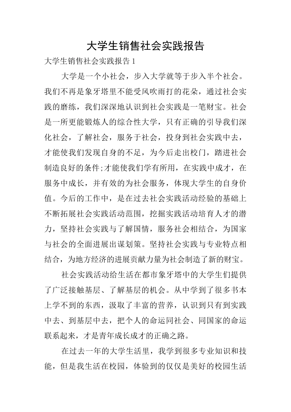 大学生销售社会实践报告_第1页