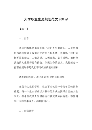 大学职业生涯规划范文800字
