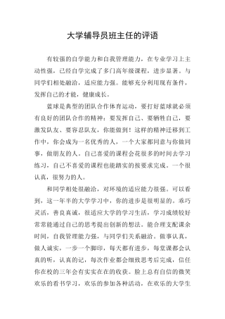 大学辅导员班主任的评语