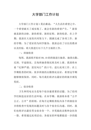 大学部门工作计划