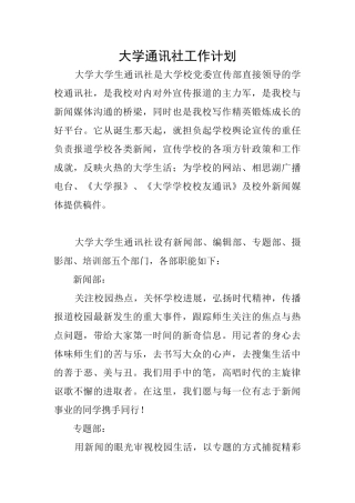 大学通讯社工作计划