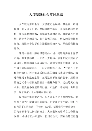 大漠明珠社会实践总结