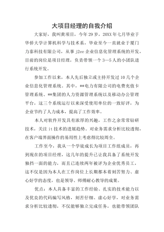 大项目经理的自我介绍