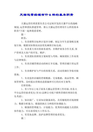 天猫运营经理有什么样的基本职责