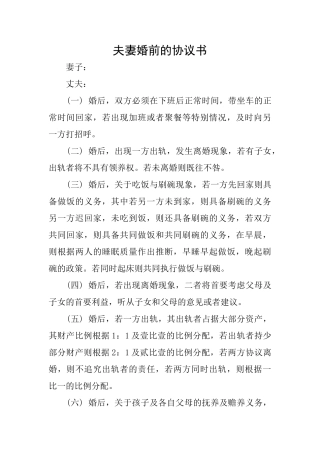 夫妻婚前的协议书