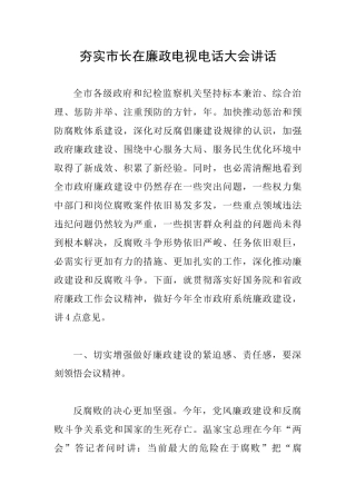 夯实市长在廉政电视电话大会讲话