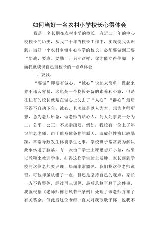 如何当好一名农村小学校长心得体会