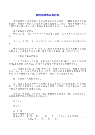 婚内离婚协议书范本