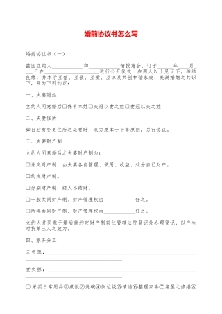 婚前协议书怎么写——范本