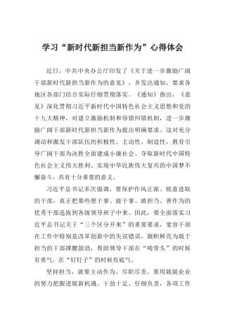 学习“新时代新担当新作为”心得体会