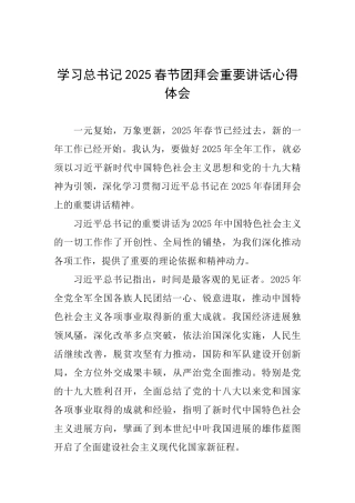 学习总书记2025春节团拜会重要讲话心得体会