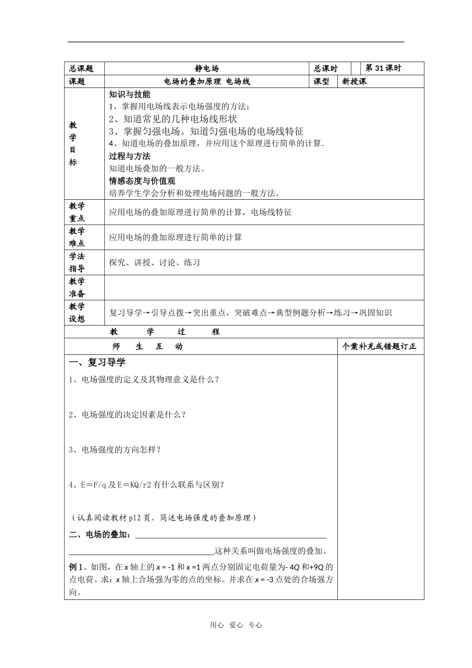 江苏省新沂市2010年高中物理 电场的叠加原理-电场线学案 新人教选修3高二_第1页