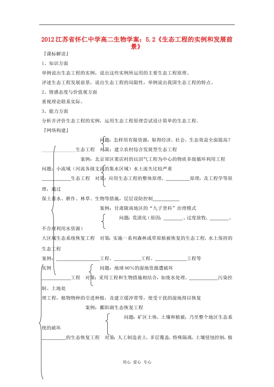 江苏省怀仁中学2012高二生物 5.2《生态工程的实例和发展前景》学案 新人教版选修3_第1页