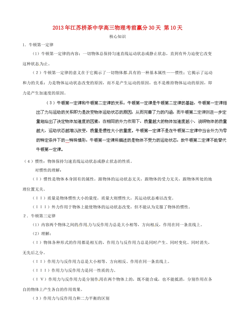 江苏省栟茶中学2013年高三物理考前赢分30天 第10天_第1页