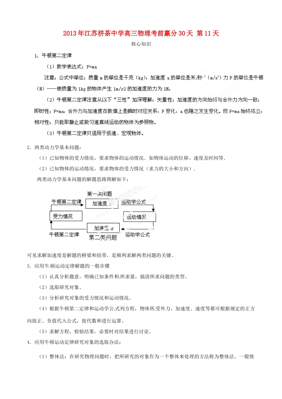 江苏省栟茶中学2013年高三物理考前赢分30天 第11天_第1页