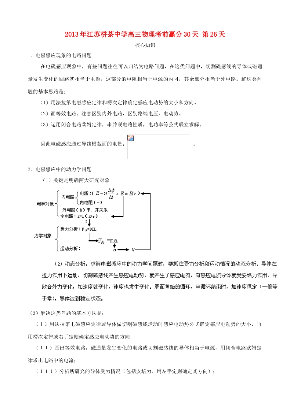 江苏省栟茶中学2013年高三物理考前赢分30天 第26天_第1页