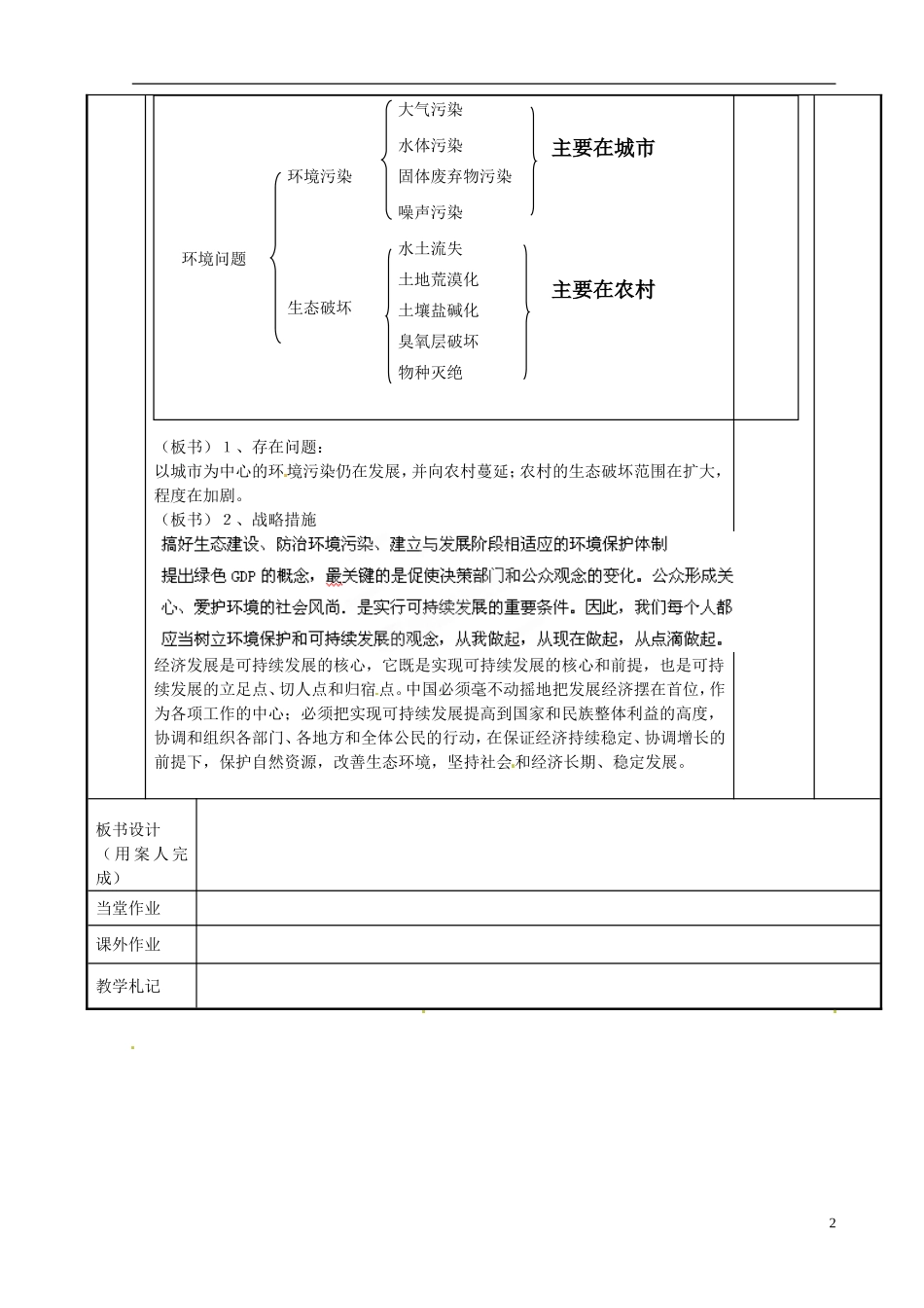 江苏省新沂市第二中学2014-2015学年高一地理 2.3 中国可持续发展之路教案 鲁教版_第2页