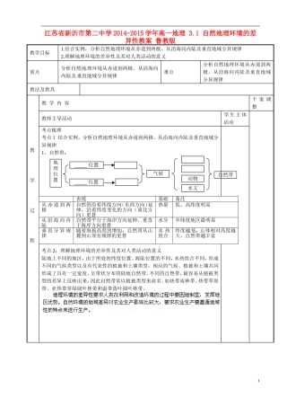 江苏省新沂市第二中学2014-2015学年高一地理 3.1 自然地理环境的差异性教案 鲁教版