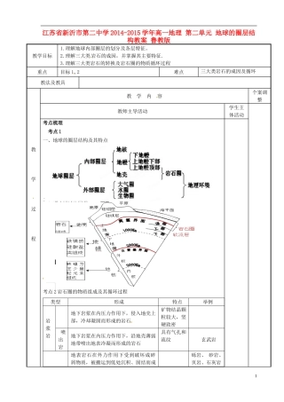 江苏省新沂市第二中学2014-2015学年高一地理 第二单元 地球的圈层结构教案 鲁教版