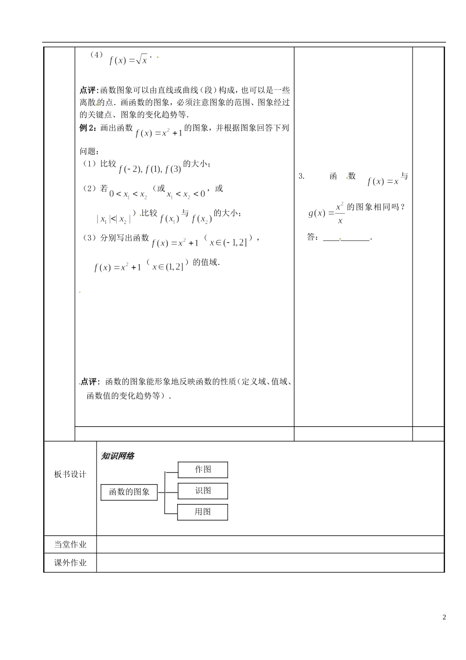 江苏省新沂市第二中学2014-2015学年高中数学 第9课时 函数的概念和图像教案2 苏教版必修1_第2页