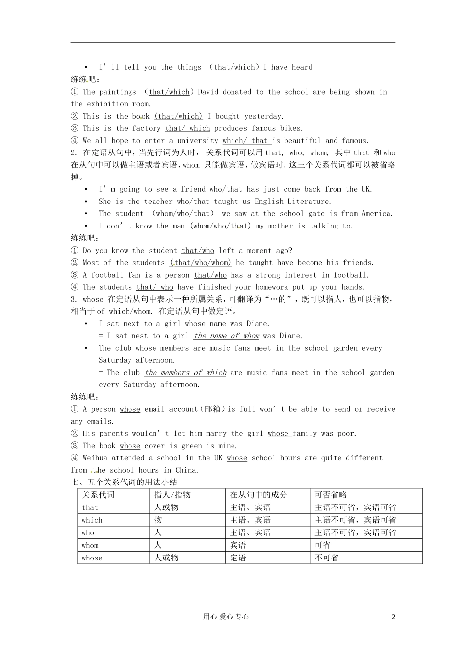 江苏省怀仁中学高一英语 MU1 定语从句之关系代词（教师版） _第2页