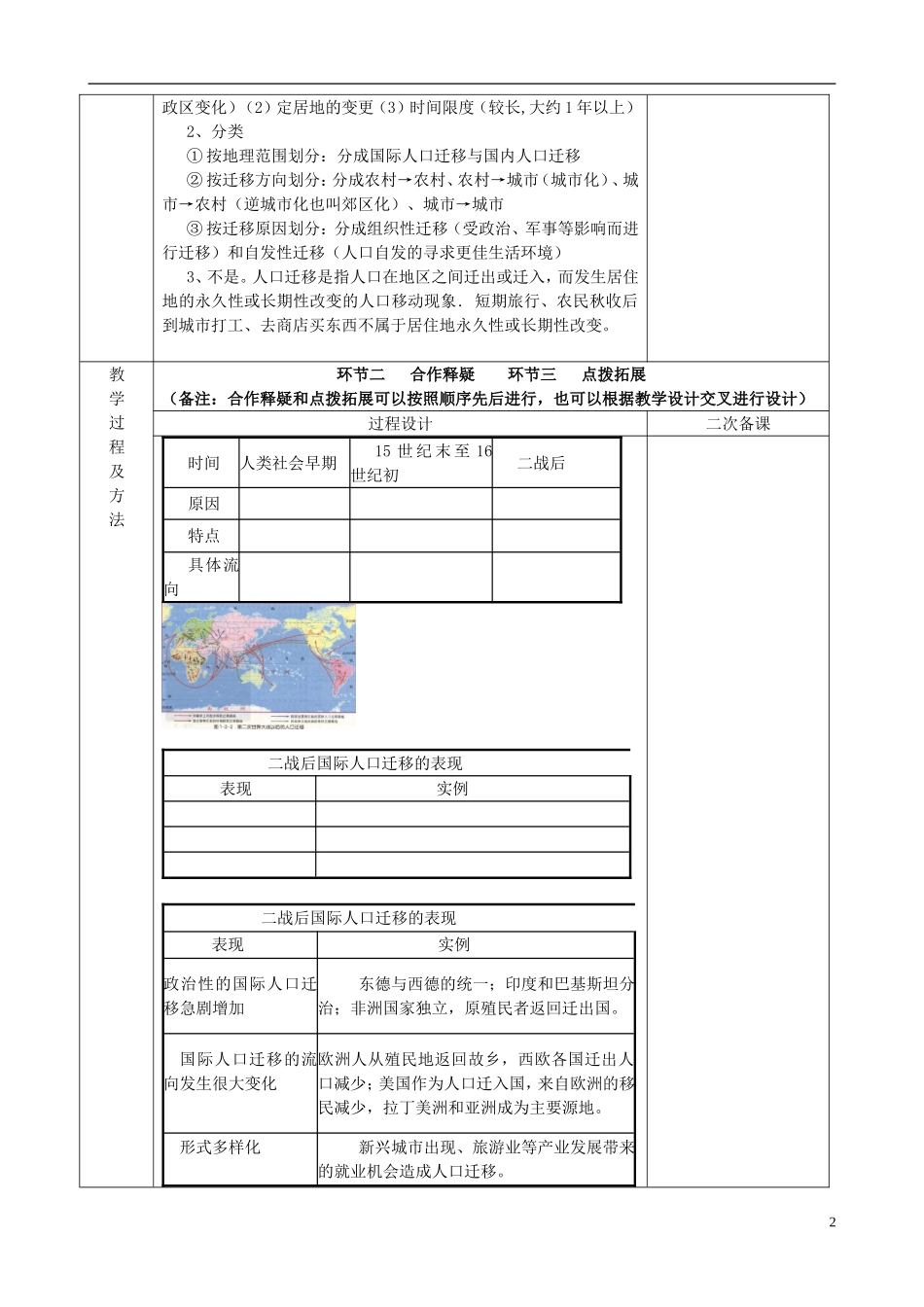 江苏省徐州市睢宁县菁华高级中学2014年高中地理 1.2 人口迁移（第一课时）四步教学法教案 鲁教版必修2_第2页