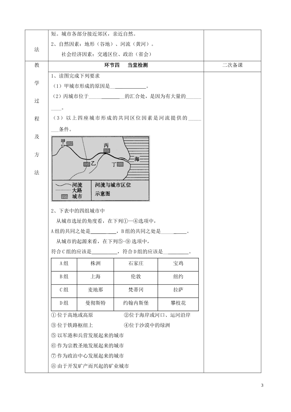江苏省徐州市睢宁县菁华高级中学2014年高中地理 2.2 城市区位与城市体系（第一课时）四步教学法教案 鲁教版必修2_第3页