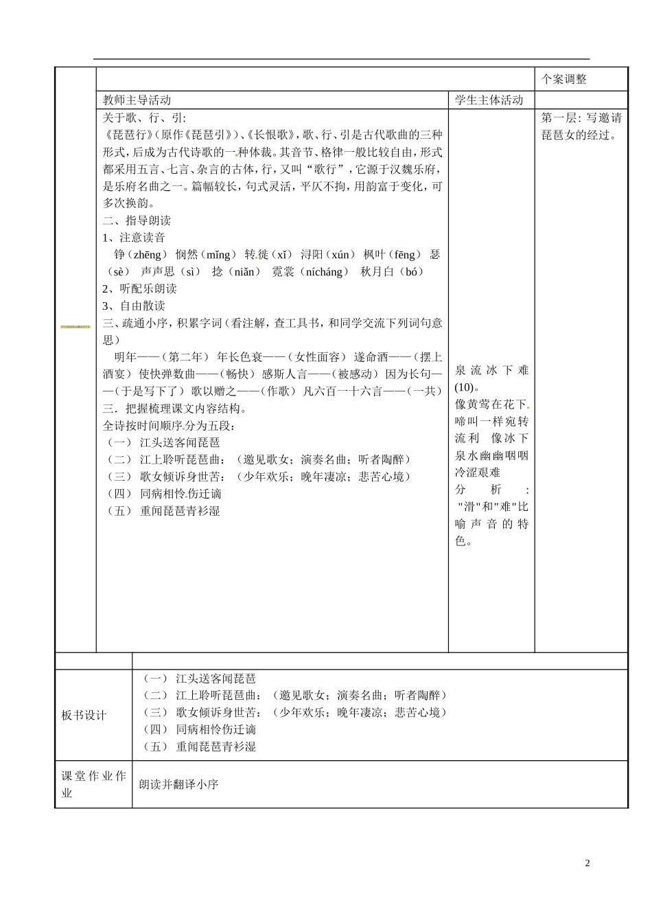 江苏省新沂市第二中学高一语文 琵琶行1学案 新人教版_第2页