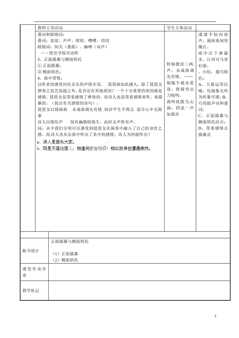 江苏省新沂市第二中学高一语文 琵琶行3学案 新人教版_第2页